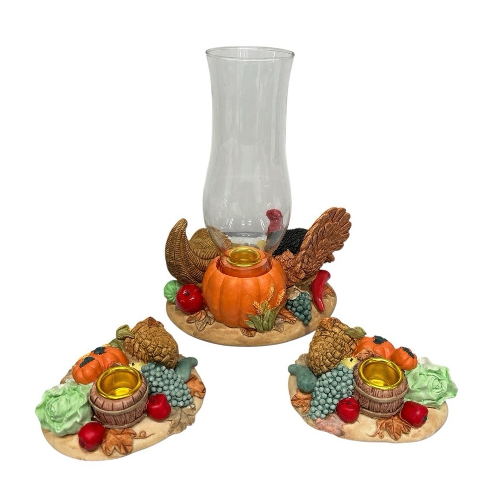 Vintage‎ Fall Harvest Candle Holder Set – Table Centerpiece Thanksgiving Decor - Picture 2 of 9